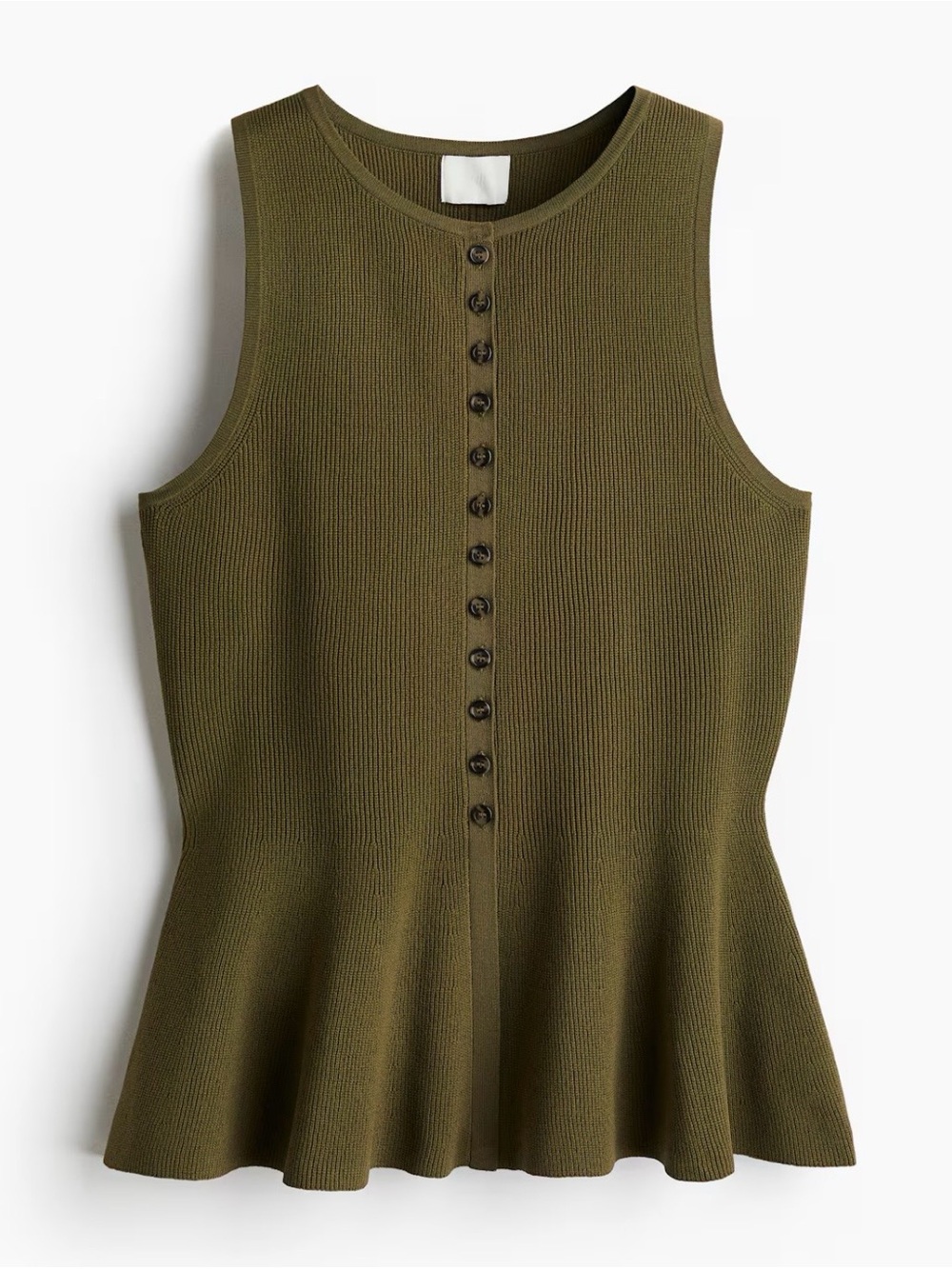 RIB-KNIT PEPLUM SLEEVELESS TOP
